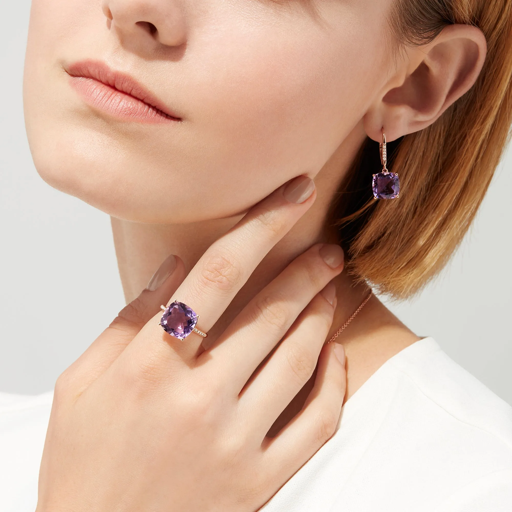 14K Rose Gold Amethyst and Diamond Earrings, 8.12 TCW