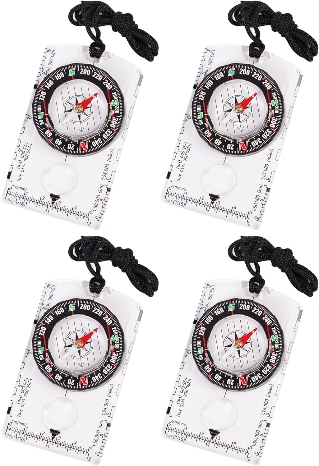 4 Pcs Outdoor Compass with Adjustable Declination,Magnifier,Ruler,Scale. Multifunctional Orienteering Waterproof Compass for Map Reading, Navigation, Hiking