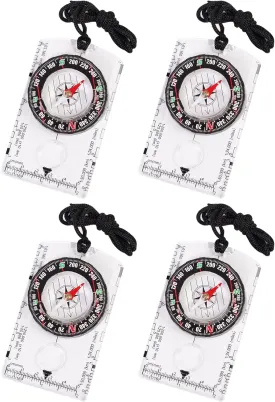 4 Pcs Outdoor Compass with Adjustable Declination,Magnifier,Ruler,Scale. Multifunctional Orienteering Waterproof Compass for Map Reading, Navigation, Hiking