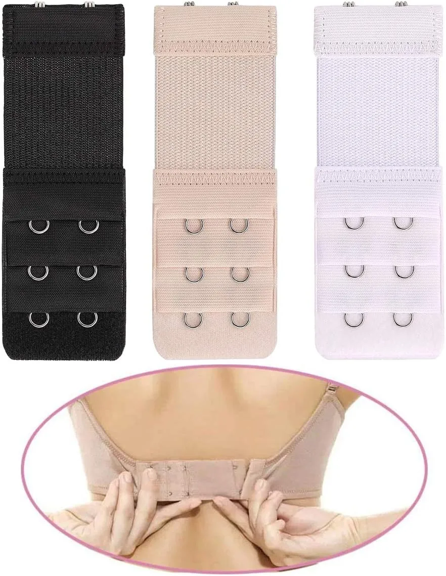6 Pieces Women's Soft Comfortable Elastic Bra Extenders Bra Extension Strap 2 Hook 3 Row Lady's Bra Extender Bra Band