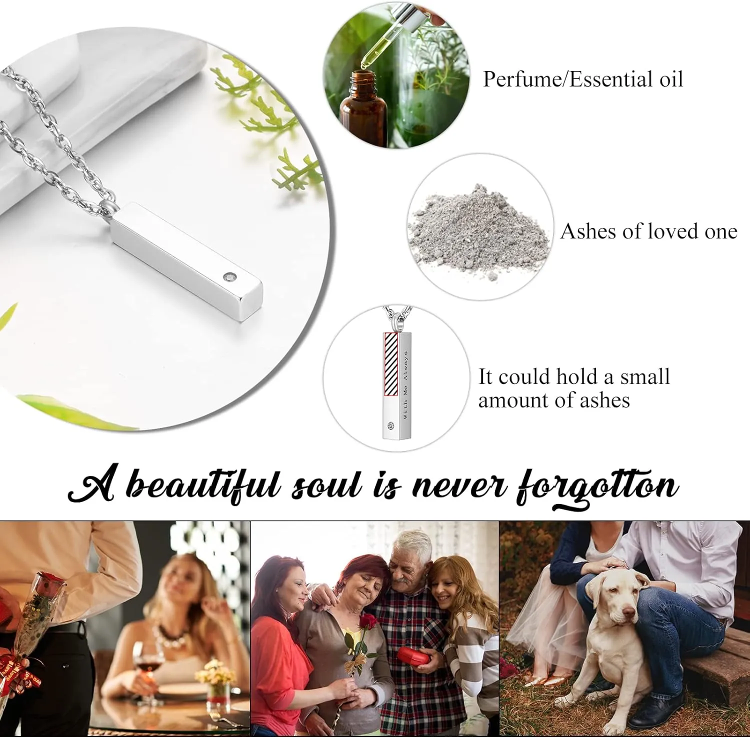 abooxiu Urn Necklace for Ashes Cube Cremation Jewelry for Ashes Minimalist Ashes Necklace Vertical Stainless Steel Memorial Ash Holder