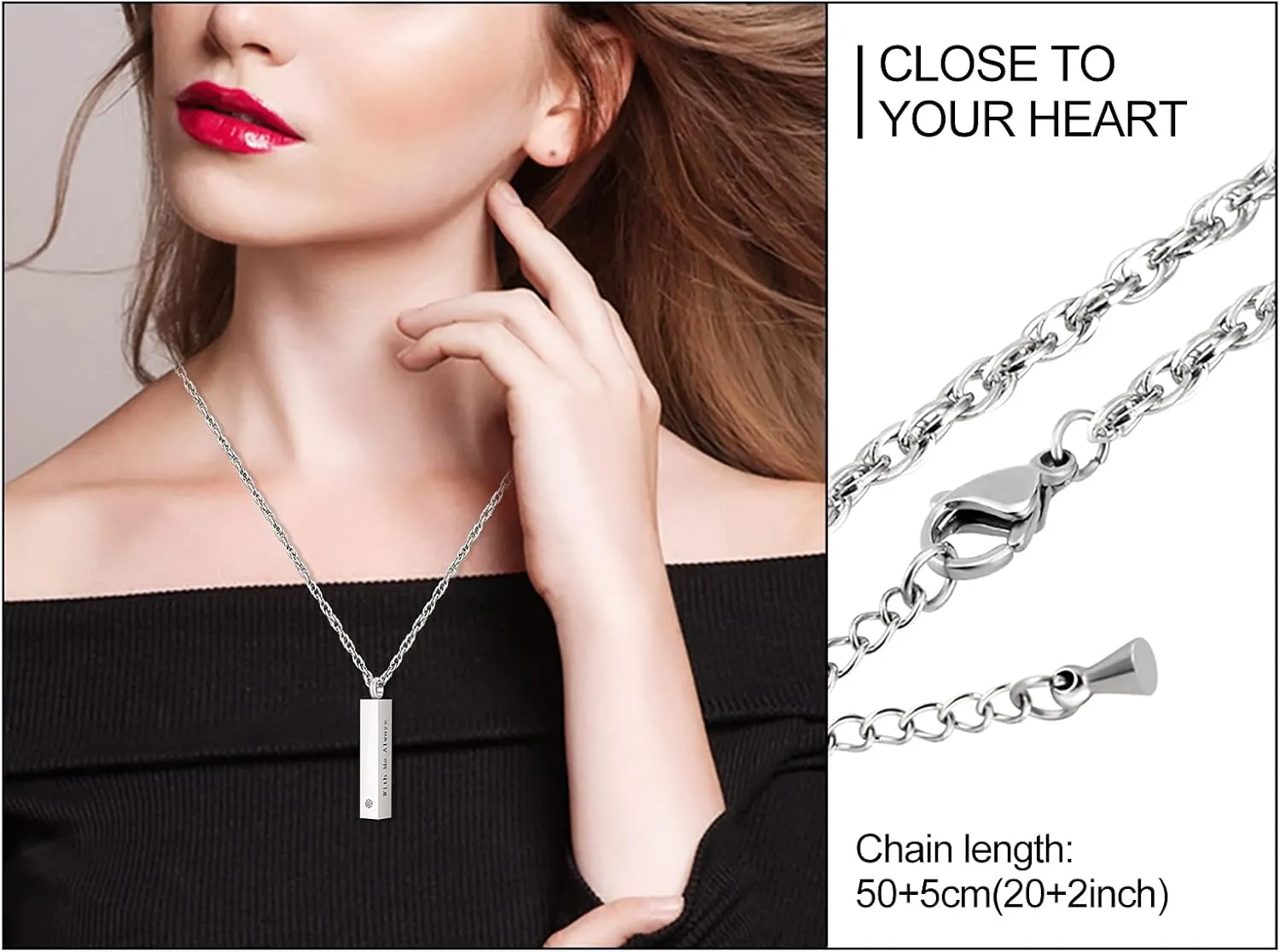 abooxiu Urn Necklace for Ashes Cube Cremation Jewelry for Ashes Minimalist Ashes Necklace Vertical Stainless Steel Memorial Ash Holder