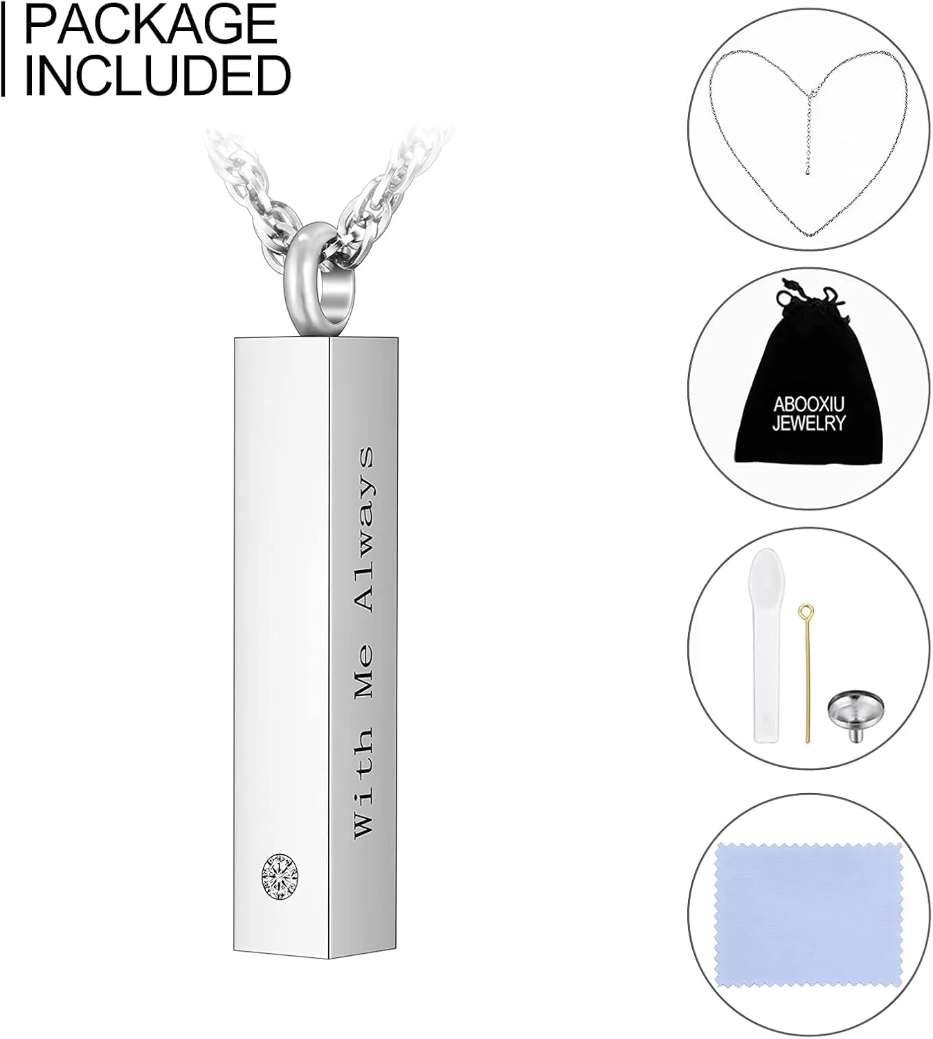 abooxiu Urn Necklace for Ashes Cube Cremation Jewelry for Ashes Minimalist Ashes Necklace Vertical Stainless Steel Memorial Ash Holder