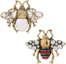 Acxico 2Pcs Vintage Simulated Rhinestone Pearl Bee Pin Brooch Antique Pin Women Brooches Pin Honeybee Costume Jewelry Creative Gifts