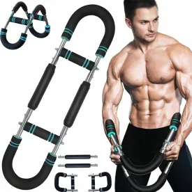 Adjustable Power Twister Bar, 50-88 lb Resistance, Arm and Chest Strength Trainer, Black/Turquoise