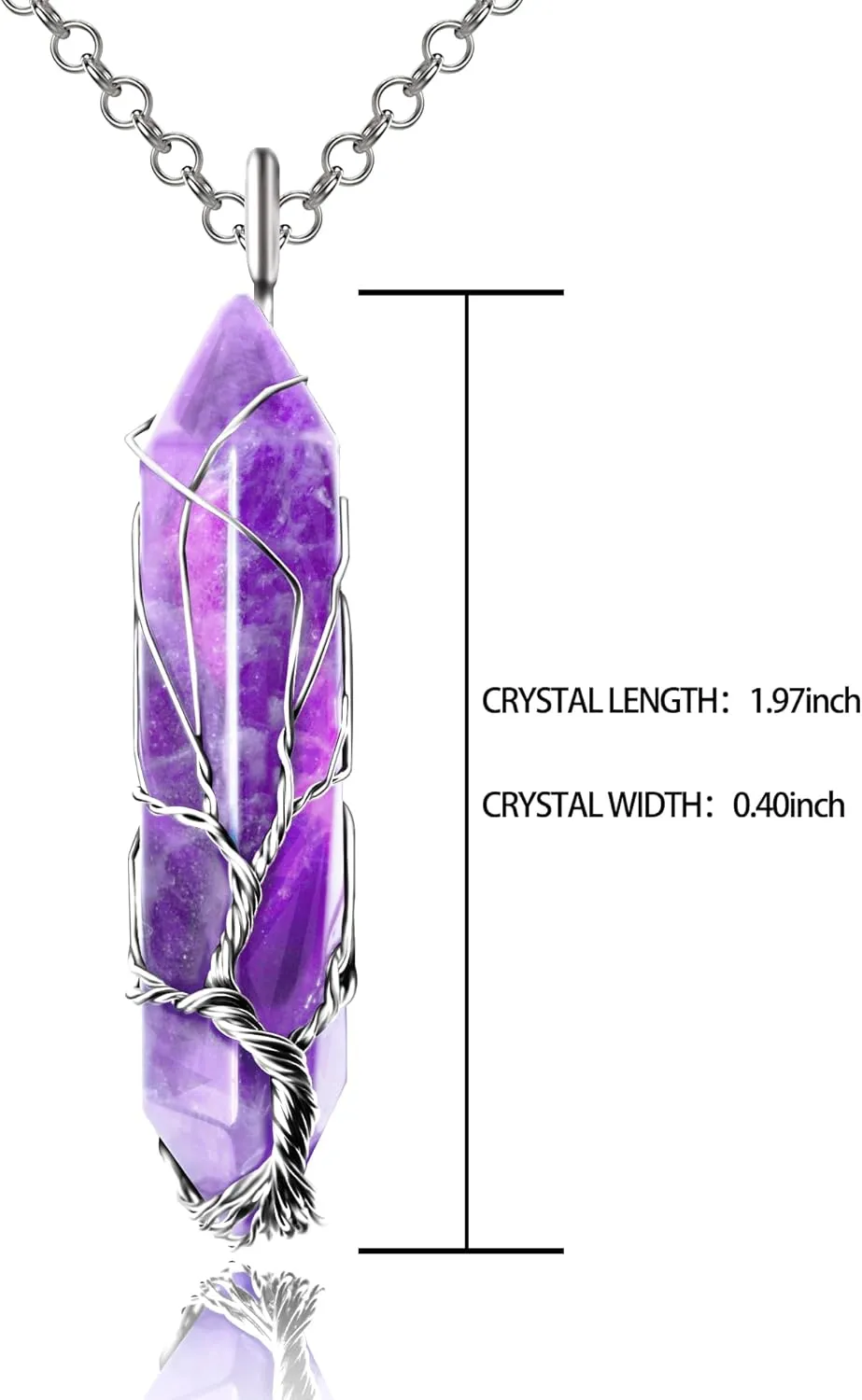 Amethyst Necklace Tree of Life Hexagonal Gemstone Pendant Natural Crystal Pendant Reiki Energy Jewelry Gift for Men and Women