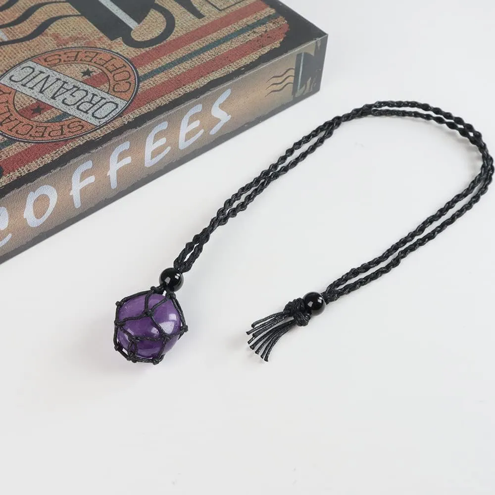 Anjiucc Natural Gemstone Crystal Pendant Necklace Stone Holder Necklace Cord Hand-Woven Necklace with Adjustable Length for Women Men