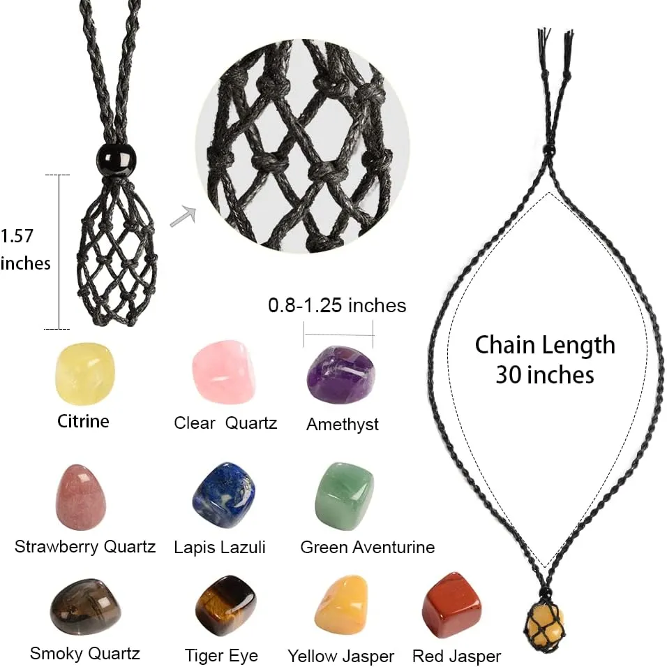 Anjiucc Natural Gemstone Crystal Pendant Necklace Stone Holder Necklace Cord Hand-Woven Necklace with Adjustable Length for Women Men