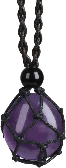 Anjiucc Natural Gemstone Crystal Pendant Necklace Stone Holder Necklace Cord Hand-Woven Necklace with Adjustable Length for Women Men