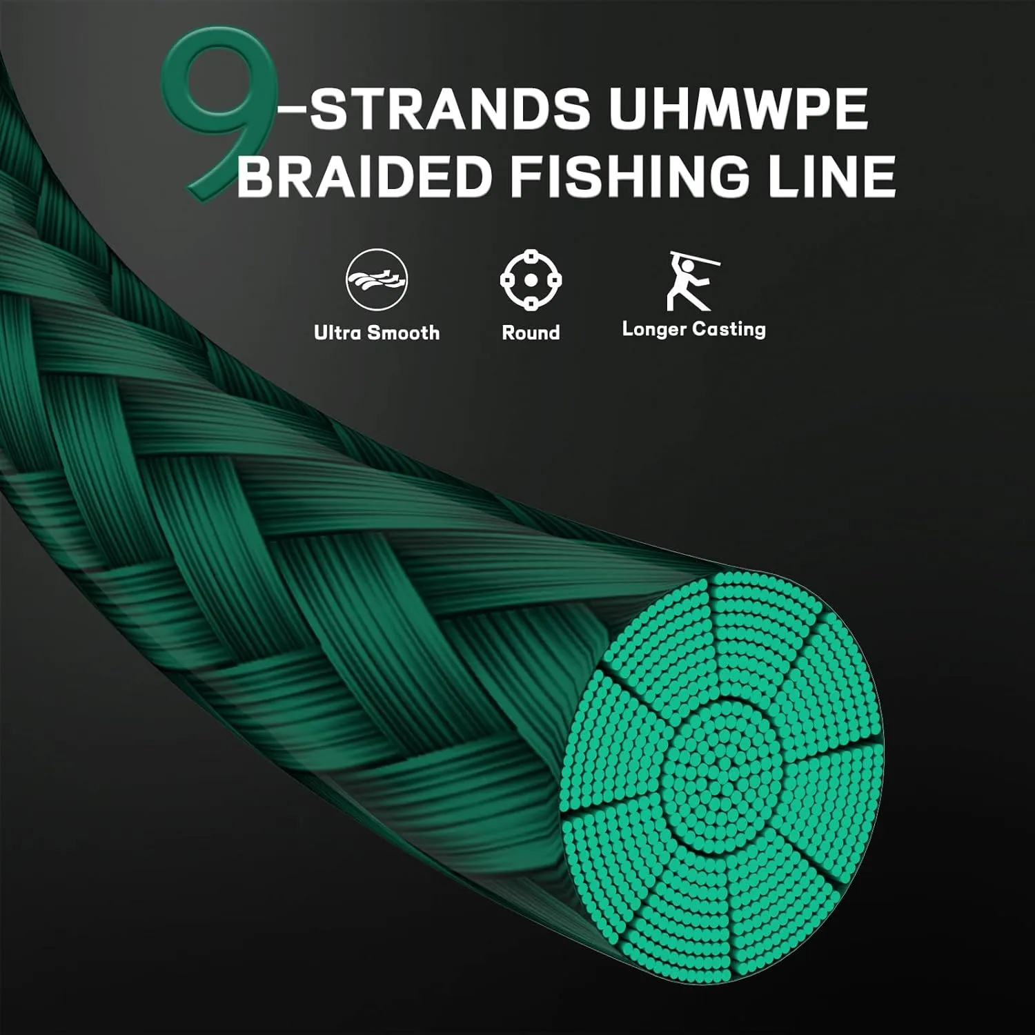 Ashconfish Braided Fishing Line- 9 Strands Super Strong PE Fishing Wire-Abrasion Resistant - Zero Stretch-Small Diameter-Multiple Colors, 100M/109Yds-300M/328Yds-500M/547 Yds -15LB 20LB to 310LB