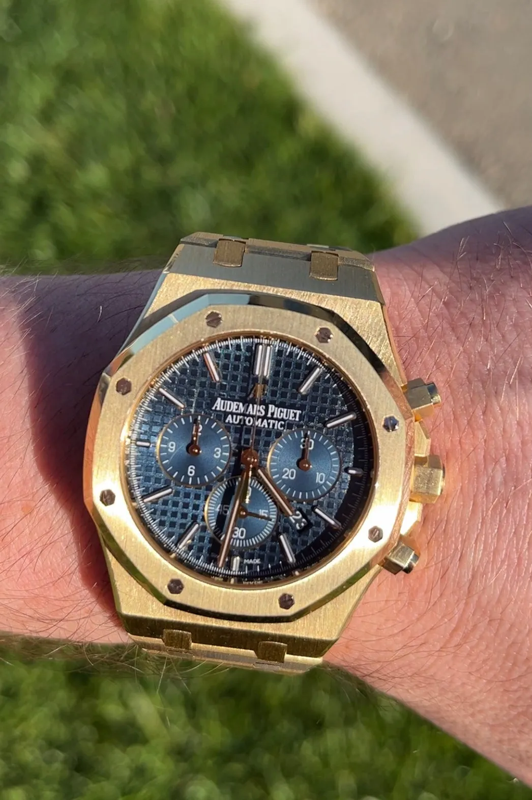 Audemars Piguet Men's Royal Oak Yellow Gold 41mm Blue Chronograph "Grande Tapisserie" Dial Watch Reference #: 26320BA.OO.1220BA.02