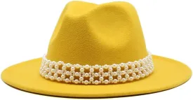Autumn and Winter High-Grade Pearl Woolen Hat Flat Brim and Big Brim Hat Europe and America Woolen Felt Hat Fengyan Cowboy Hats (Color : Rose Red, Size : 56-58cm)