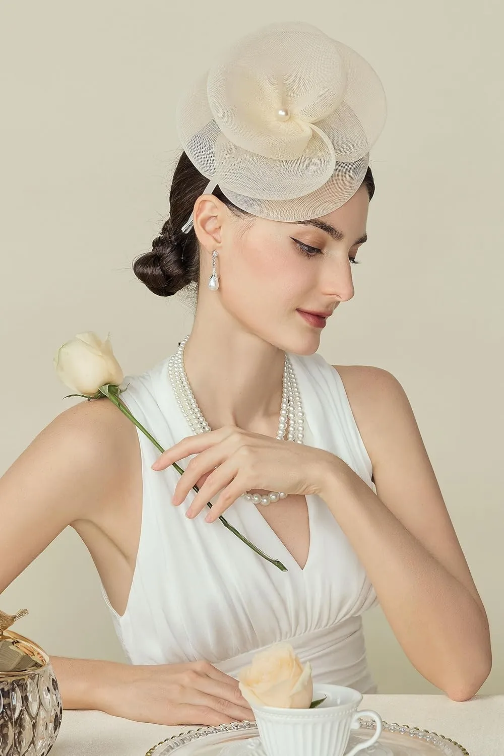 BABEYOND Fascinators Hats for Women - Tea Party Kentucky Hat Derby Headband Elegant Wedding Party Bride Hat with Hair Clip