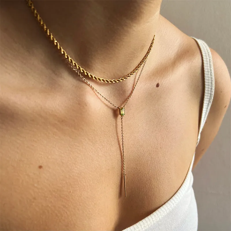 Baguette Lariat, Peridot, Gold