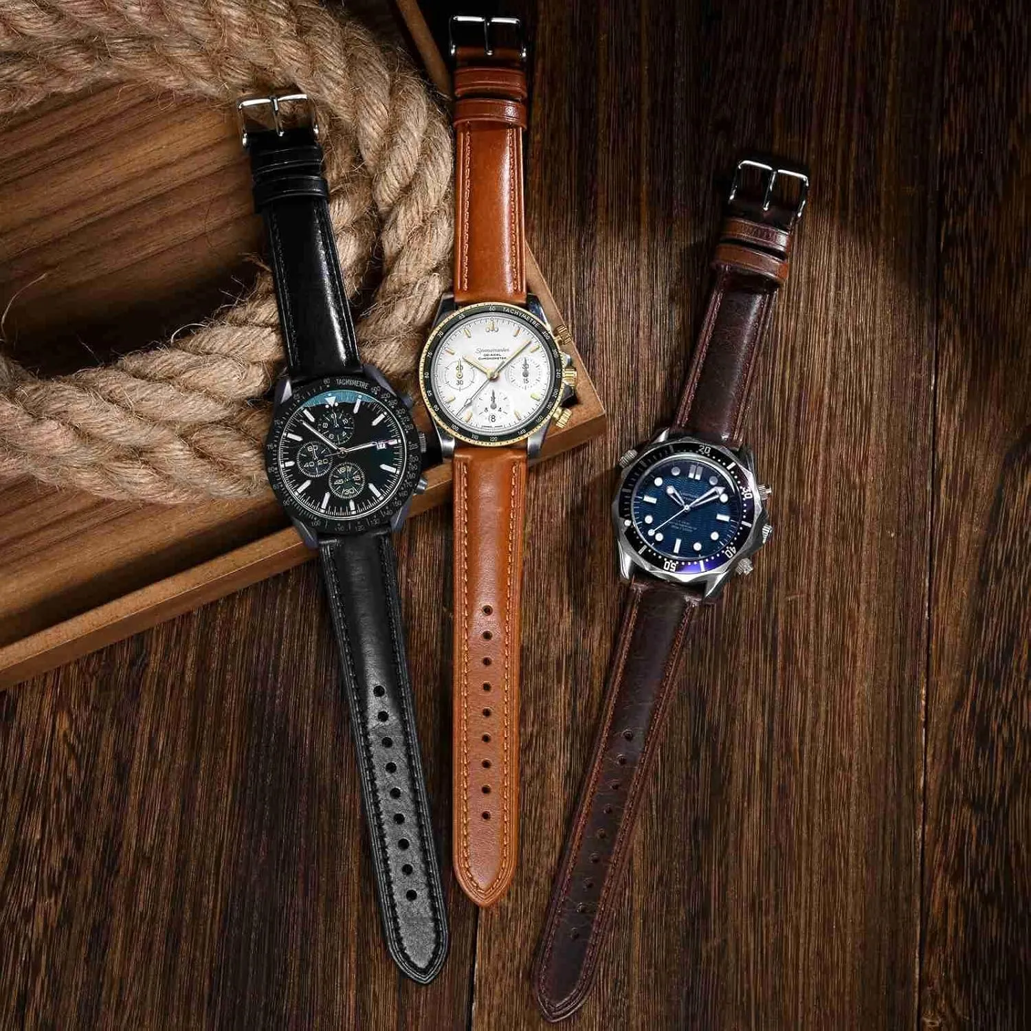 BISONSTRAP Retro Leather Watch Straps for Men, Oil Waxed Calfskin Replacement Band, Quick Release, Band Width 18mm 19mm 20mm 22mm