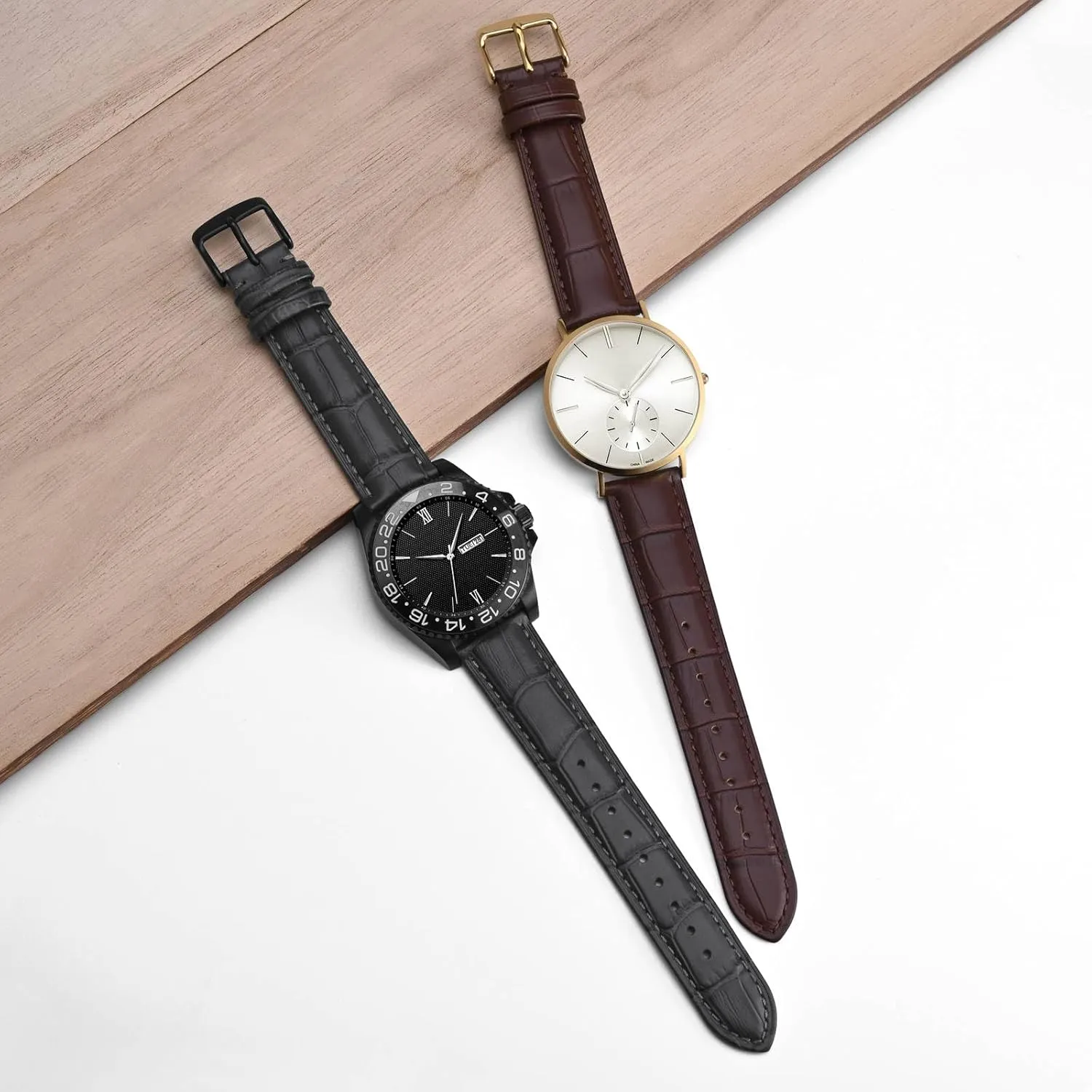 BISONSTRAP Watch Bands, Alligator Embossed Leather Watch Straps, Band Width- 18mm 19mm 20mm 22mm 24mm 26mm