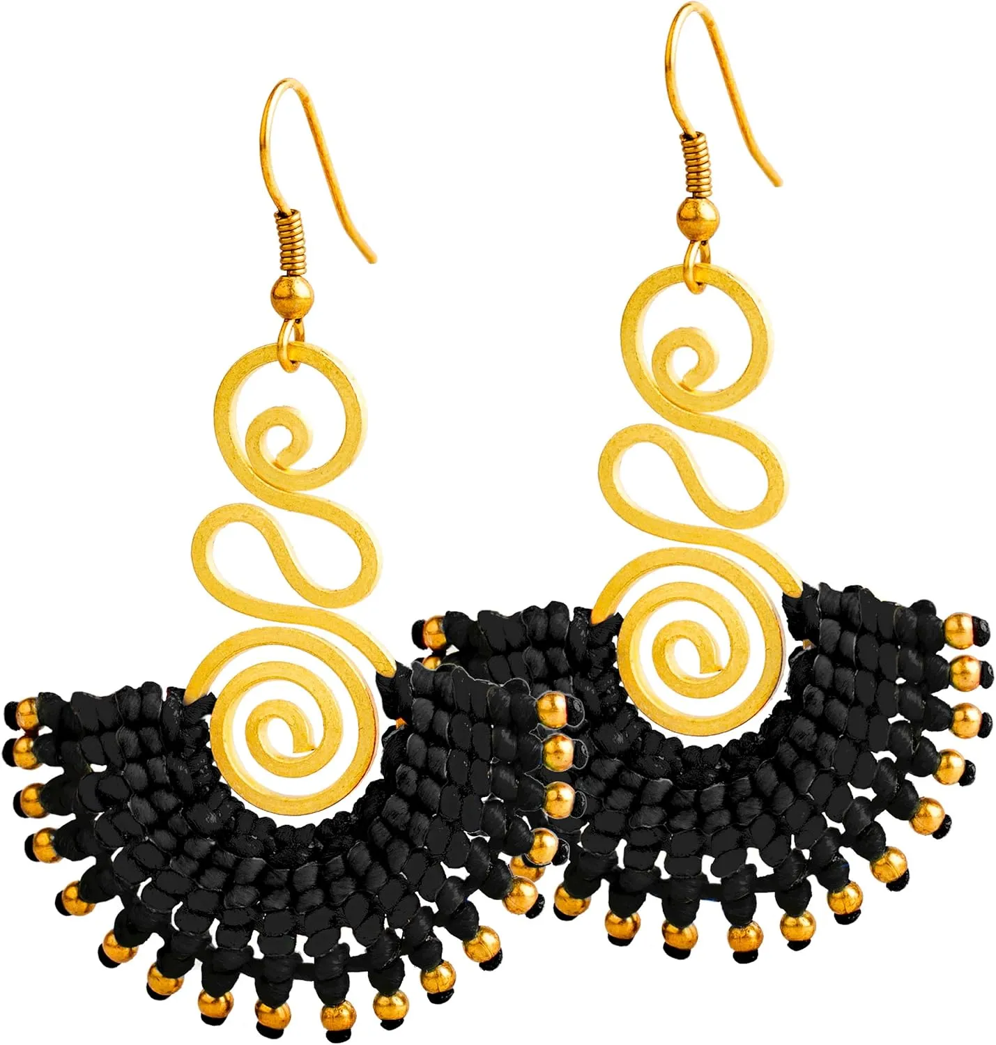 Boho Dangling Earrings for Women and Teen Girls - Handmade Cute Jewelry for a Trendy or Hippie Look, Mexican Fun Earrings for Green, Blue, Black or Red Outfits, Gold Earrings, Gift