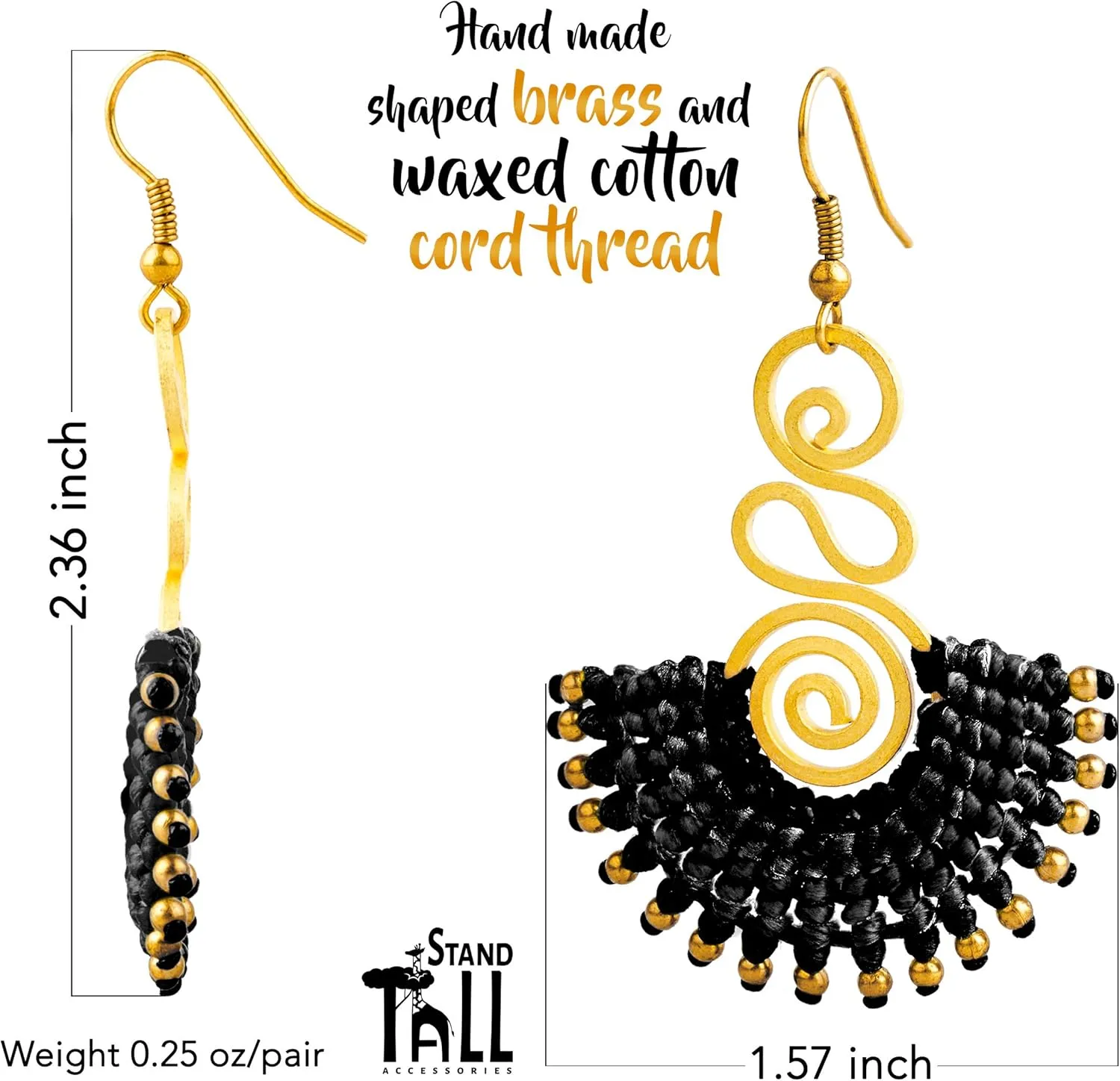 Boho Dangling Earrings for Women and Teen Girls - Handmade Cute Jewelry for a Trendy or Hippie Look, Mexican Fun Earrings for Green, Blue, Black or Red Outfits, Gold Earrings, Gift