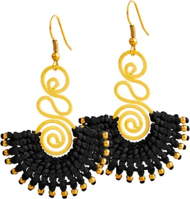Boho Dangling Earrings for Women and Teen Girls - Handmade Cute Jewelry for a Trendy or Hippie Look, Mexican Fun Earrings for Green, Blue, Black or Red Outfits, Gold Earrings, Gift