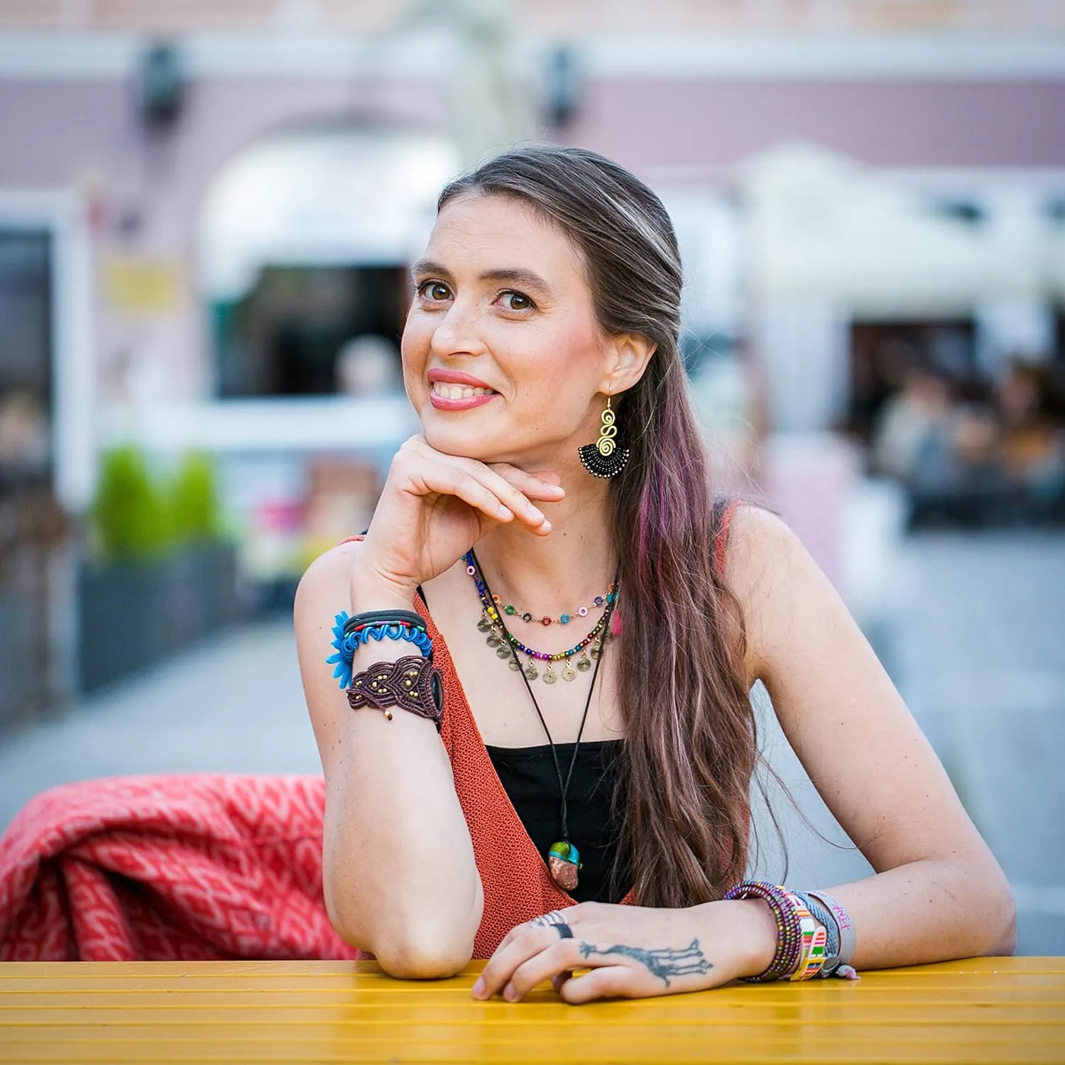 Boho Dangling Earrings for Women and Teen Girls - Handmade Cute Jewelry for a Trendy or Hippie Look, Mexican Fun Earrings for Green, Blue, Black or Red Outfits, Gold Earrings, Gift