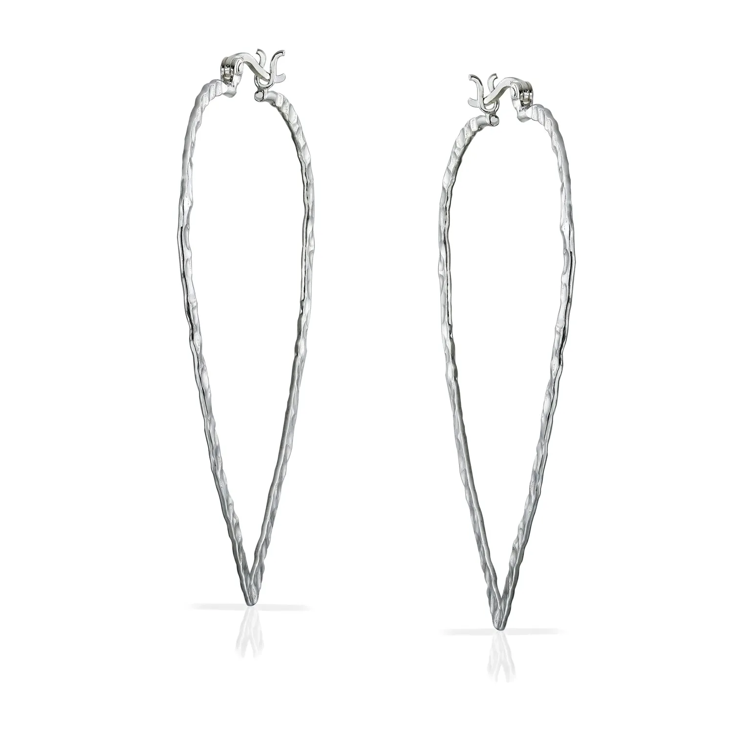 Boho Hammered Flat Hoop Earrings .925 Sterling Silver 1 5 Inch Dia