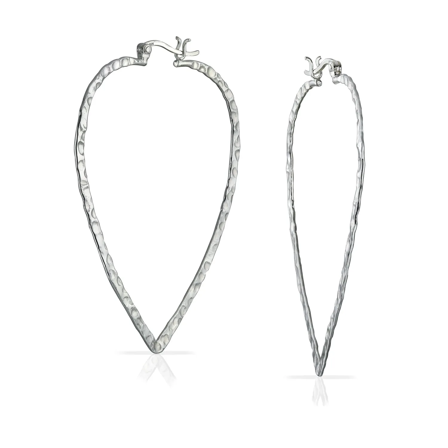 Boho Hammered Flat Hoop Earrings .925 Sterling Silver 1 5 Inch Dia
