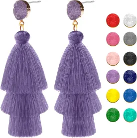 Colorful Tassel Earrings for Women Layered Christmas Earrings Bohemian Tiered Fringe Dangle Drop Earrings Halloween Valentines Earring for Girls Teen Mother's Birthday Thanksgiving Gift