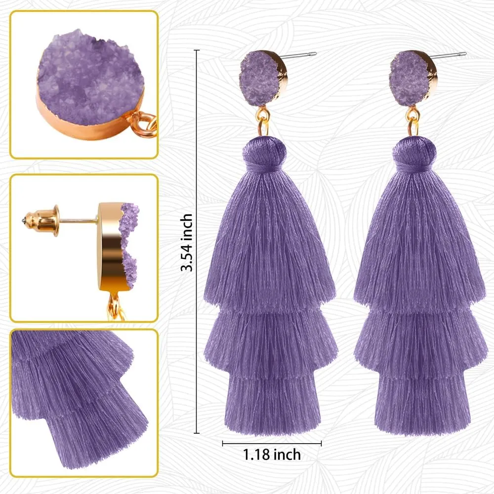 Colorful Tassel Earrings for Women Layered Christmas Earrings Bohemian Tiered Fringe Dangle Drop Earrings Halloween Valentines Earring for Girls Teen Mother's Birthday Thanksgiving Gift