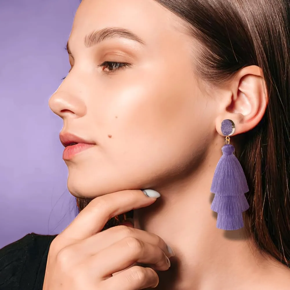 Colorful Tassel Earrings for Women Layered Christmas Earrings Bohemian Tiered Fringe Dangle Drop Earrings Halloween Valentines Earring for Girls Teen Mother's Birthday Thanksgiving Gift