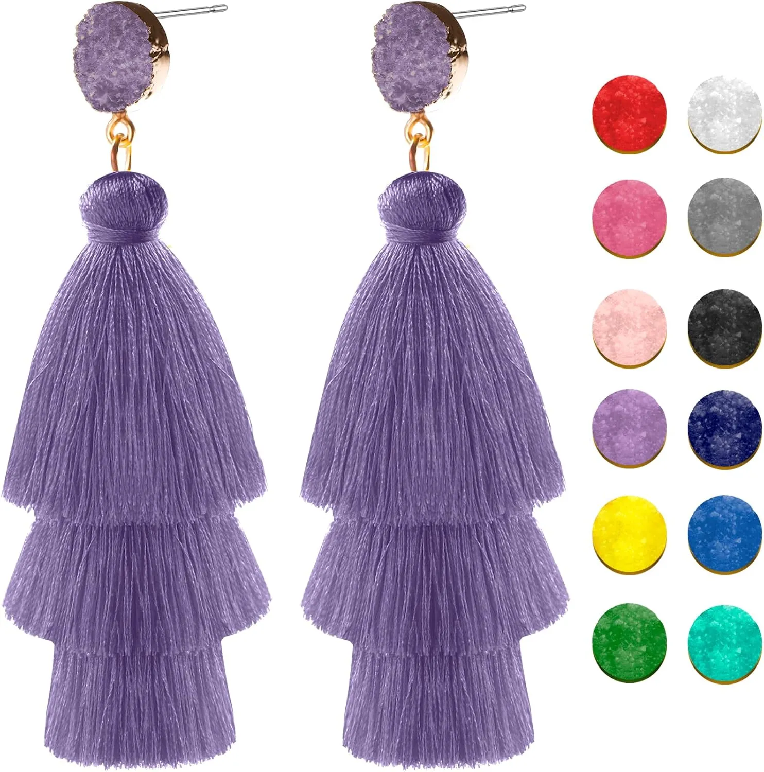 Colorful Tassel Earrings for Women Layered Christmas Earrings Bohemian Tiered Fringe Dangle Drop Earrings Halloween Valentines Earring for Girls Teen Mother's Birthday Thanksgiving Gift
