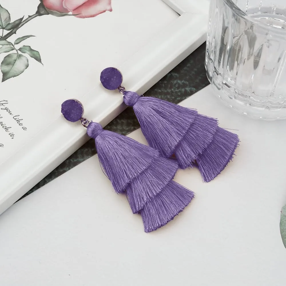 Colorful Tassel Earrings for Women Layered Christmas Earrings Bohemian Tiered Fringe Dangle Drop Earrings Halloween Valentines Earring for Girls Teen Mother's Birthday Thanksgiving Gift
