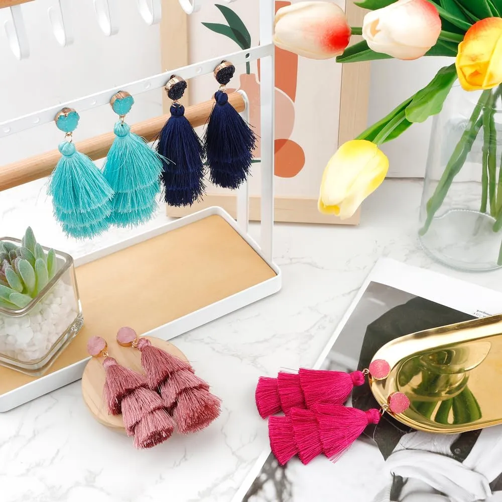 Colorful Tassel Earrings for Women Layered Christmas Earrings Bohemian Tiered Fringe Dangle Drop Earrings Halloween Valentines Earring for Girls Teen Mother's Birthday Thanksgiving Gift