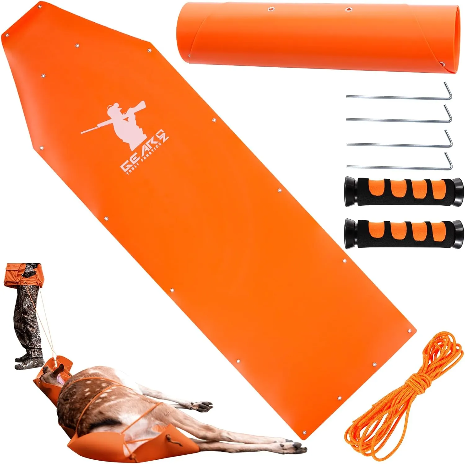 Deer Drag Sled Thickened Game Hauler Strap Reduce Ground Friction & Transport Game Easier Heavy Duty Deer Pull Rope for Dragging Deer Cart Deer Hunting Accessories Gift for Hunters, Orange