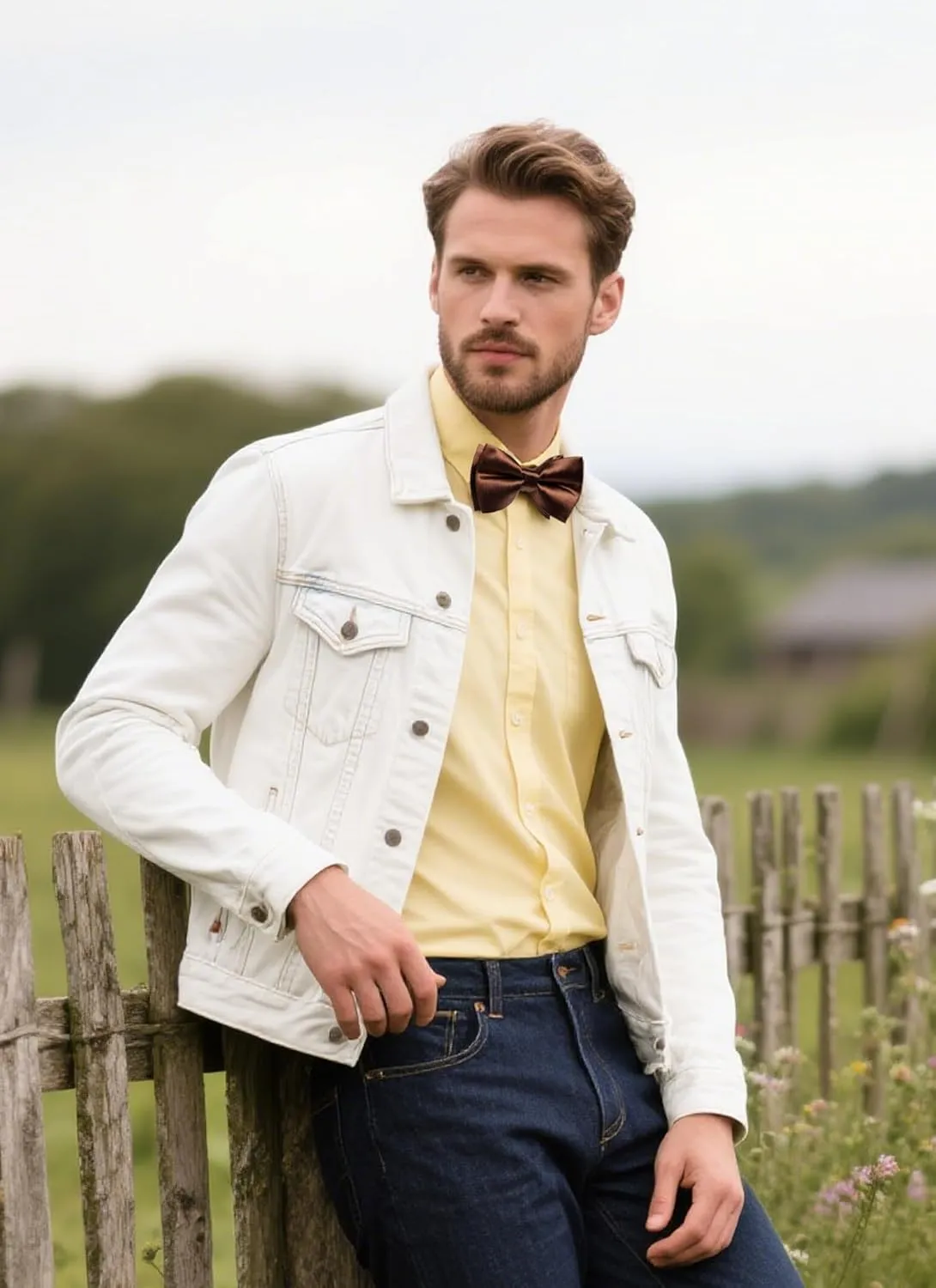 DiBanGu Bow Ties for Men Solid Color Pre-Tied Bow Tie and Pocket Square Cufflinks Formal Tuxedo Bowtie for Wedding Party