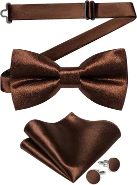 DiBanGu Bow Ties for Men Solid Color Pre-Tied Bow Tie and Pocket Square Cufflinks Formal Tuxedo Bowtie for Wedding Party