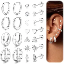 Dochais Surgical Steel Earrings for Sensitive Ears Flat Back Earrings 20G Small Cartilage Hoop Earring for Women Trendy Dainty Stackable Earring Stacks Flatback Stud for Multiple Piercing HelixJewelry