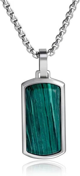 Dog Tag Pendant Necklace for Men Women Meteorite/Tiger eye/Black Onyx/Amazonite/Amethyst/Turquoise/Forged Carbon Fiber/Lapis Lazuli/Damascus/Malachite/316L Stainless Steel with Steel Box Chain