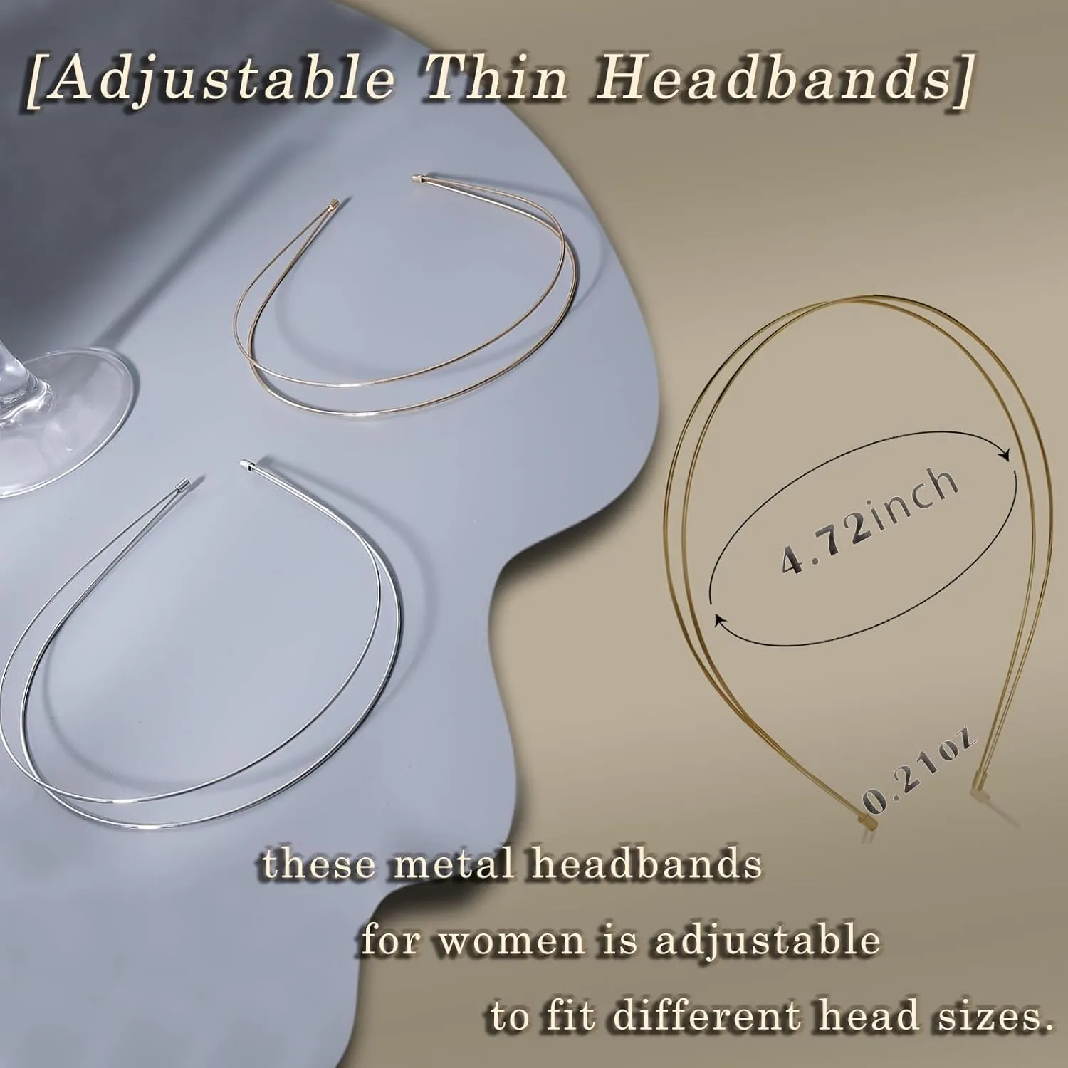 Elegant 4 Pack Gold Metal Thin Hairbands. Elastic Hair Bands for Teens & Women Ideal For Parties And Special Occasions (2 golden and 2 silver)