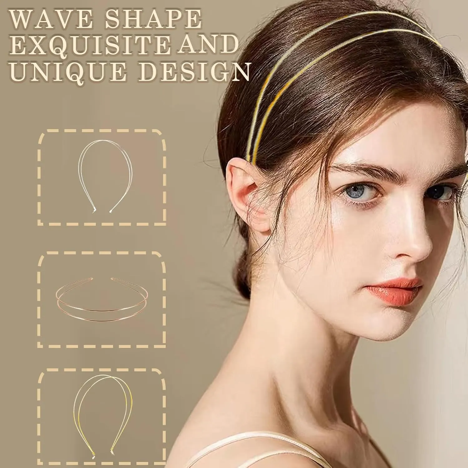 Elegant 4 Pack Gold Metal Thin Hairbands. Elastic Hair Bands for Teens & Women Ideal For Parties And Special Occasions (2 golden and 2 silver)