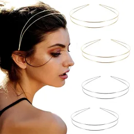 Elegant 4 Pack Gold Metal Thin Hairbands. Elastic Hair Bands for Teens & Women Ideal For Parties And Special Occasions (2 golden and 2 silver)