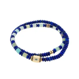 Enameled Hamsa Bolt with a Short Roll and Black Diamonds Double Wrap Bracelet