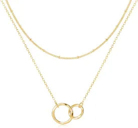Fettero Pendant Necklace Gold Choker Layered Coin Open Karma Circle Full New Crescent Moon 14K Gold Plated Dainty Simple Moon Phase Jewelry for Women Gift