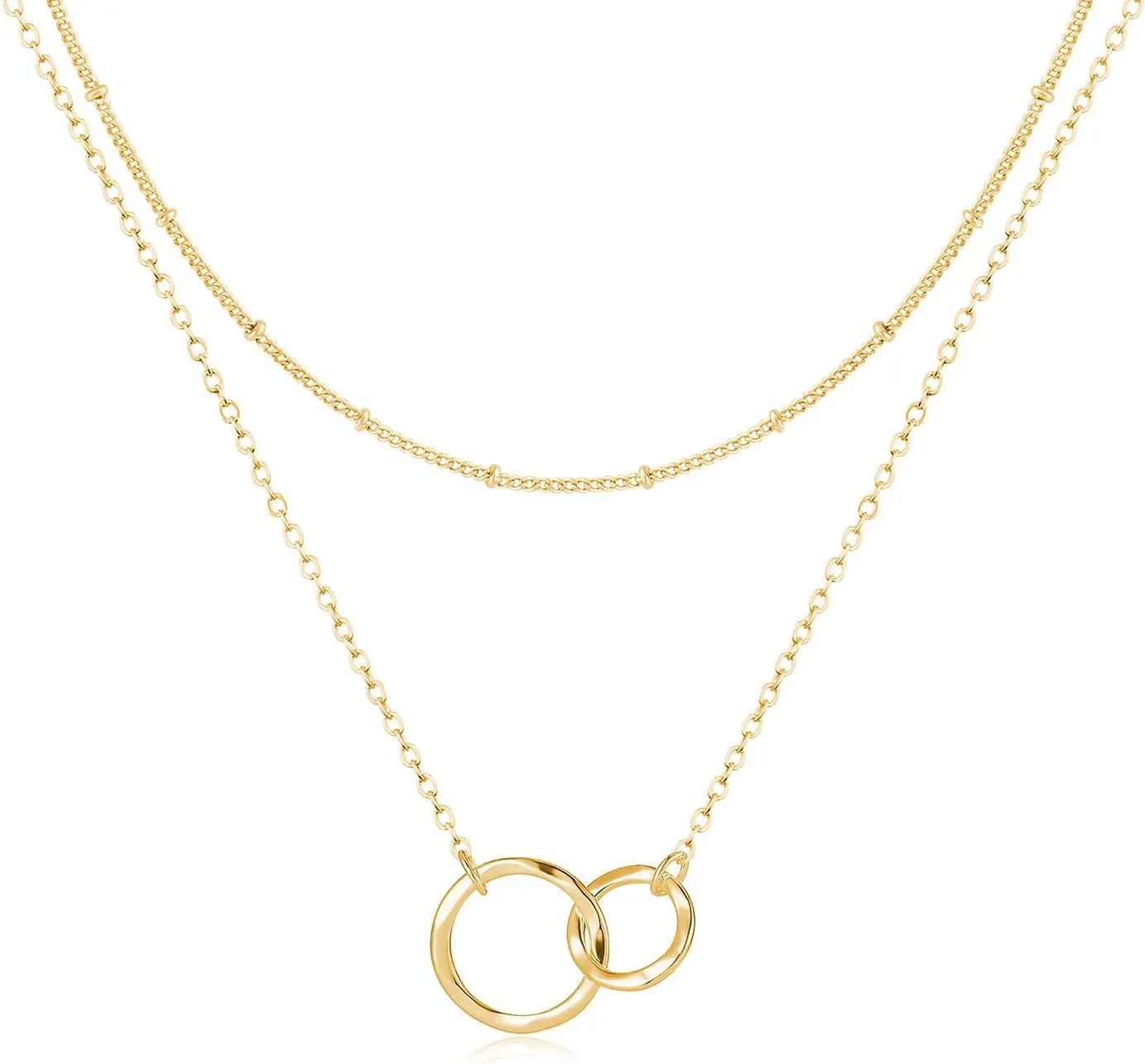 Fettero Pendant Necklace Gold Choker Layered Coin Open Karma Circle Full New Crescent Moon 14K Gold Plated Dainty Simple Moon Phase Jewelry for Women Gift