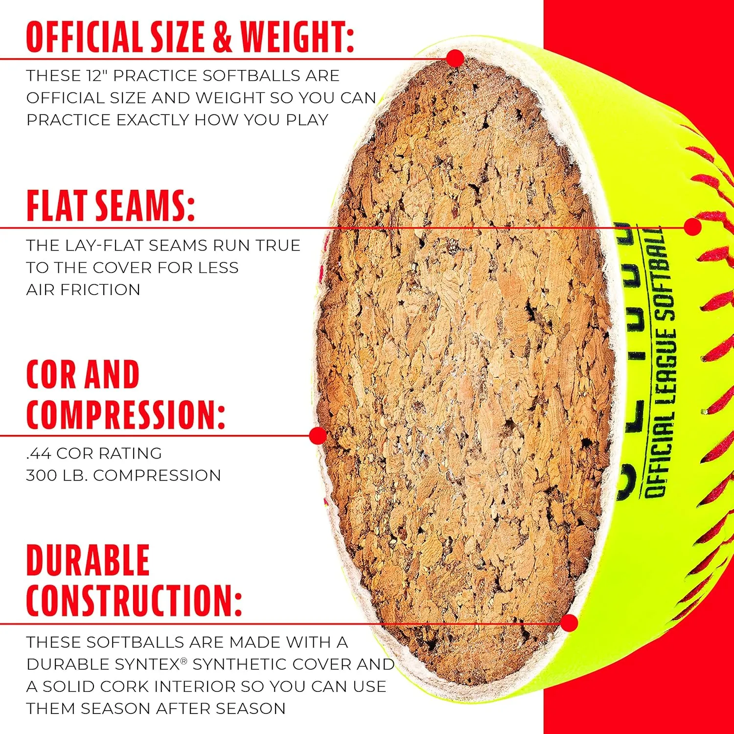 Franklin Sports Practice Softballs - OL1000 Fastpitch 12" Inch Yellow Softballs - Official Size   Weight Practice Balls for Youth   Beginner Players - 1 Pack, 4 Pack   12 Ball Bulk Packs