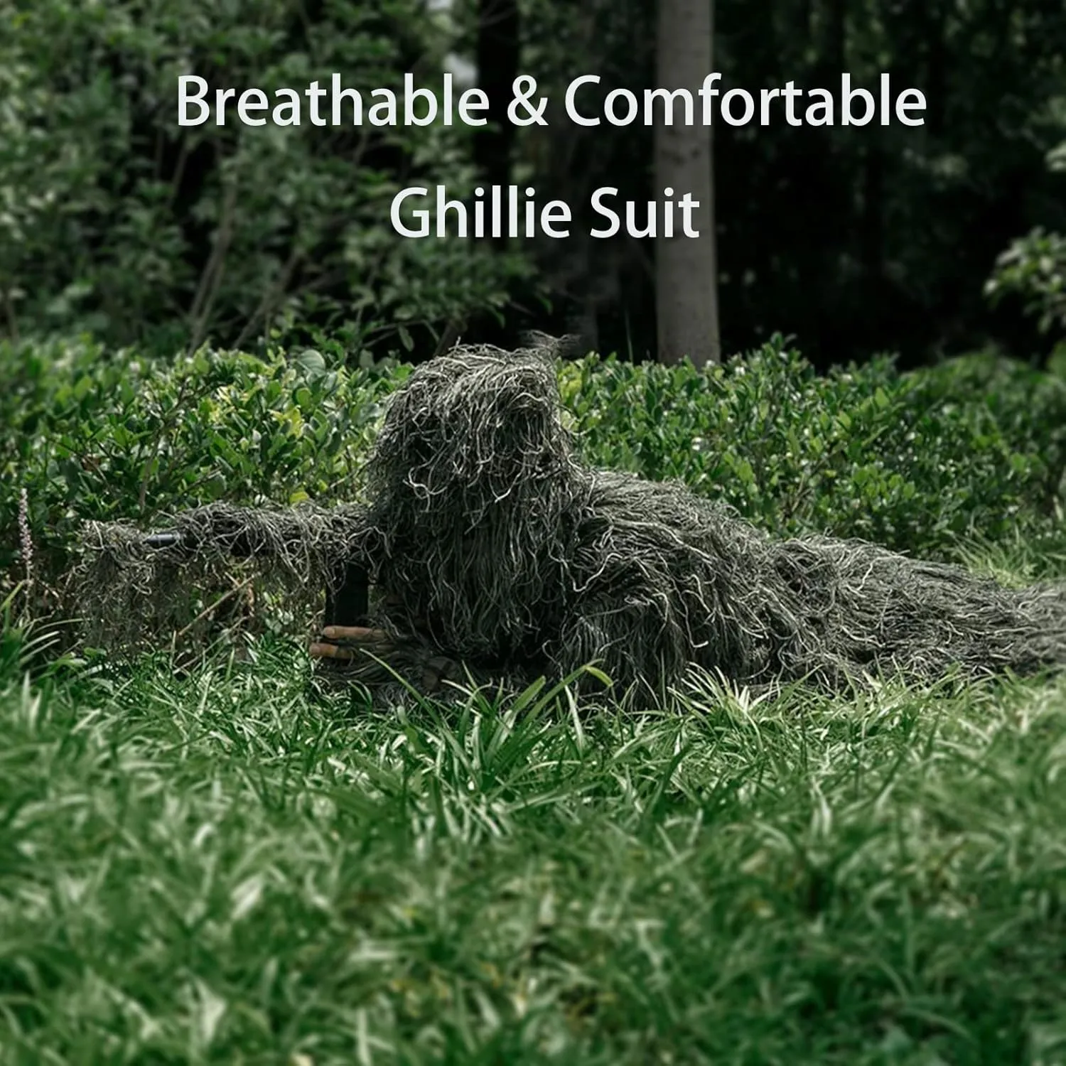 Ghillie Suit 5 in 1, 3D Camouflage Hunting Suit Clothes, Woodland Gilly Suit Hooded Gillies Suits for Men Hunting, Hallowee Costume