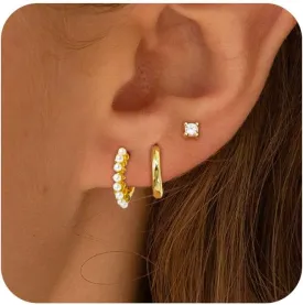 Gold Earrings for Women Trendy, Simple Dainty 14K Gold Plated Paperclip Square Chain Link Dangle Hoops Earrings Pin Stud Huggie Earrings Lightweight Hypoallergenic Minimalist Aesthetic Gold Jewelry for Christmas Gifts