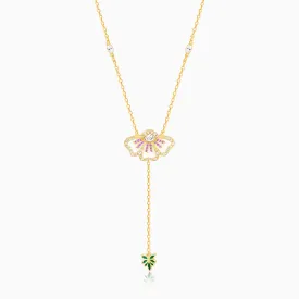 Gold Eye Bright Flower Lariat Necklace