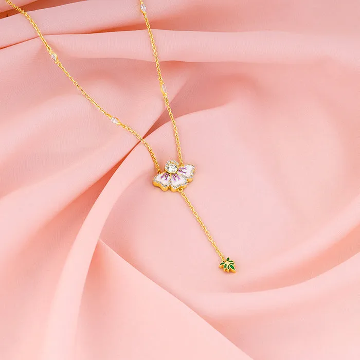 Gold Eye Bright Flower Lariat Necklace