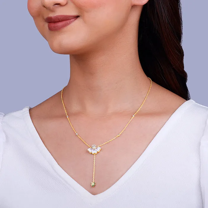 Gold Eye Bright Flower Lariat Necklace