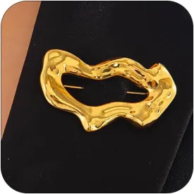 Gold Statement Simple Hollow Brooch Pin for Women, Vintage Unique Big Hammered Irregular Geometric Brooch Suit Costume Chest Accessories Jewelry Gift